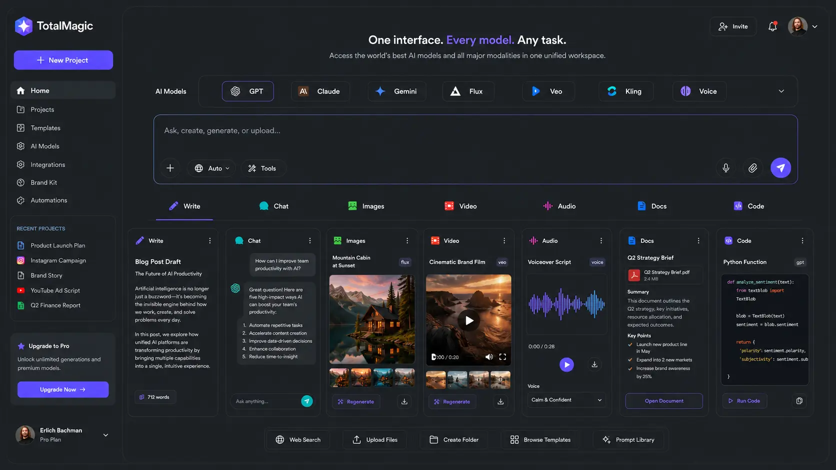 TotalMagic AI workspace interface