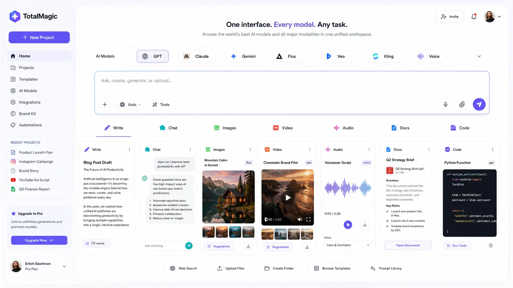 TotalMagic AI workspace interface